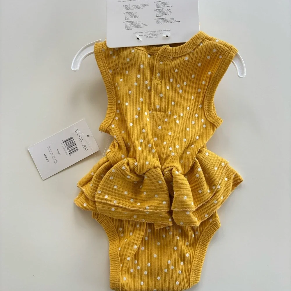 Rachel Zoe Yellow Polka Dot 3 Piece Set Sunglasses Bodysuit Headband Girls 6-9M‎